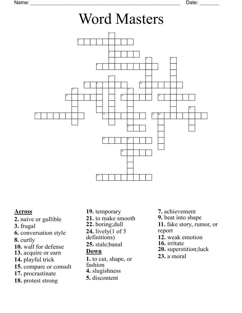 Word Masters Crossword