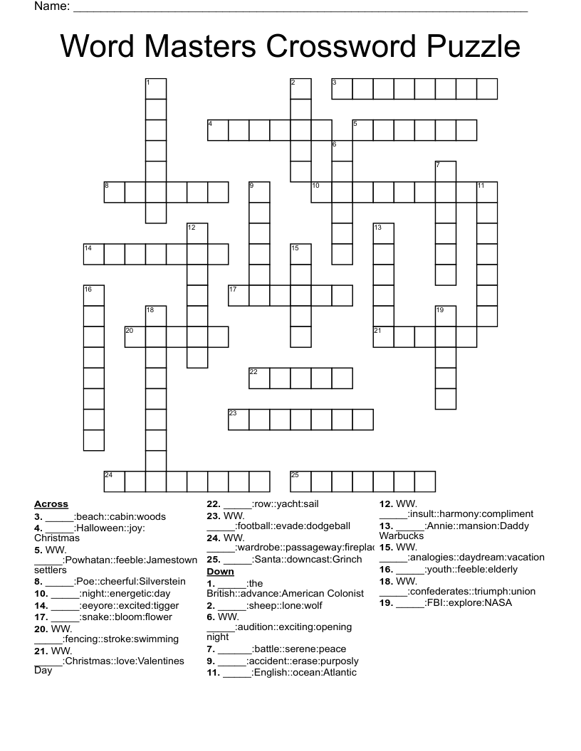 Word Masters Crossword Puzzle