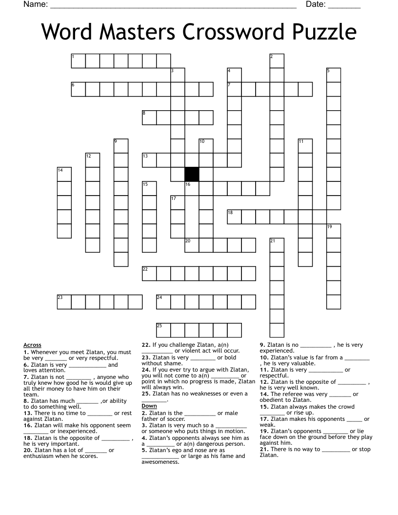 Word Masters Crossword Puzzle
