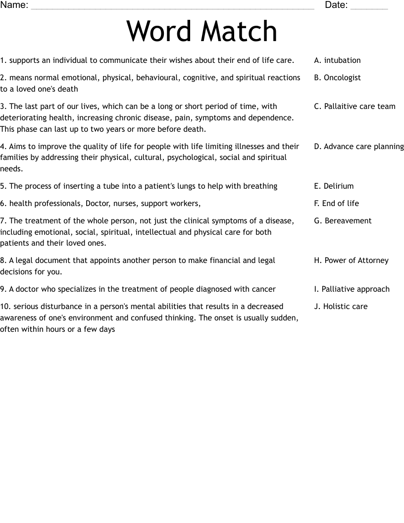 Word Match Worksheet