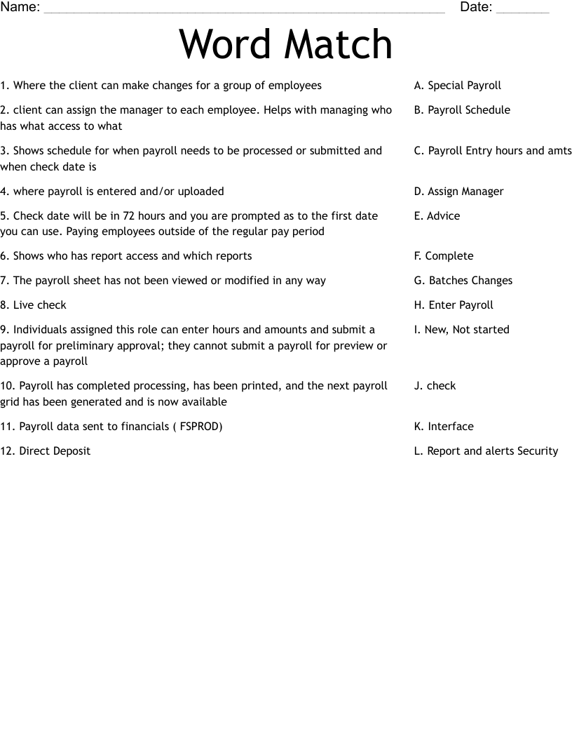 Word Match Worksheet
