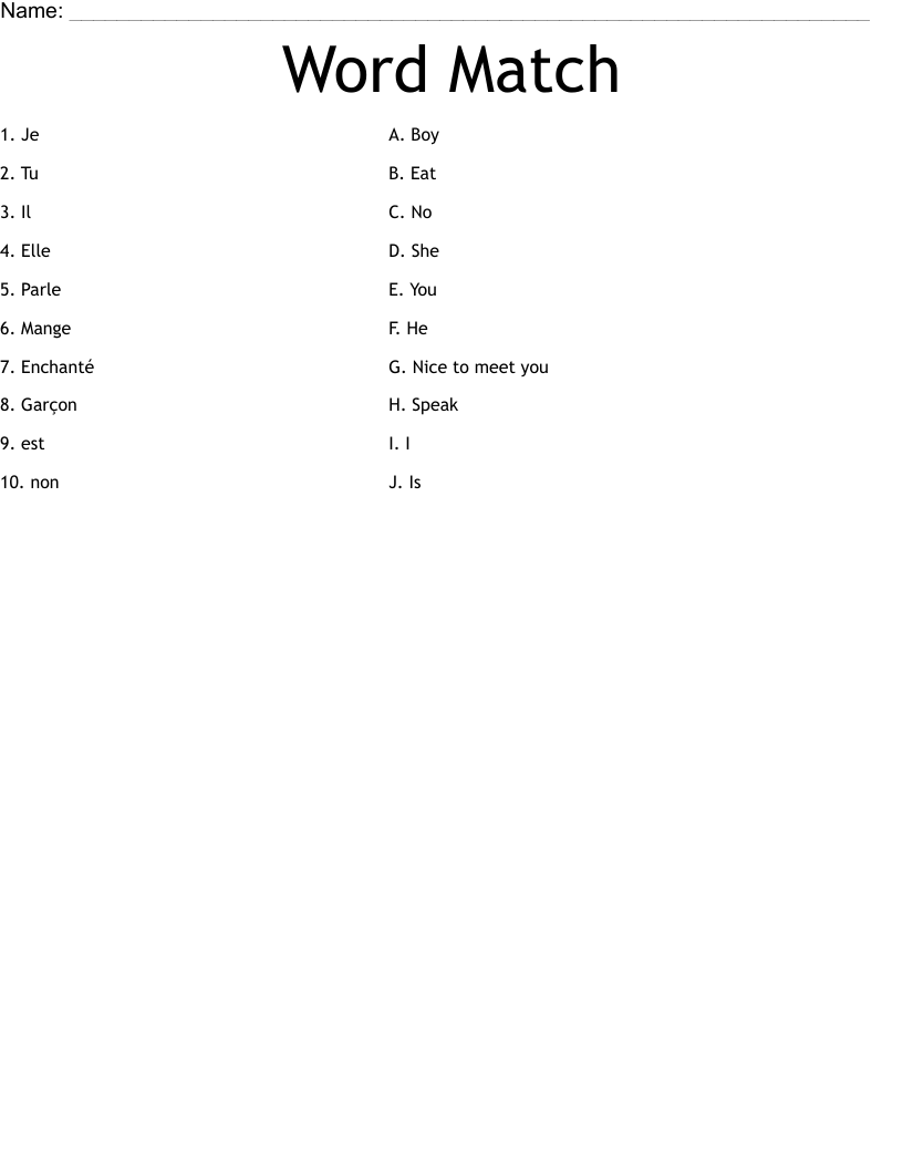 Word Match  Worksheet