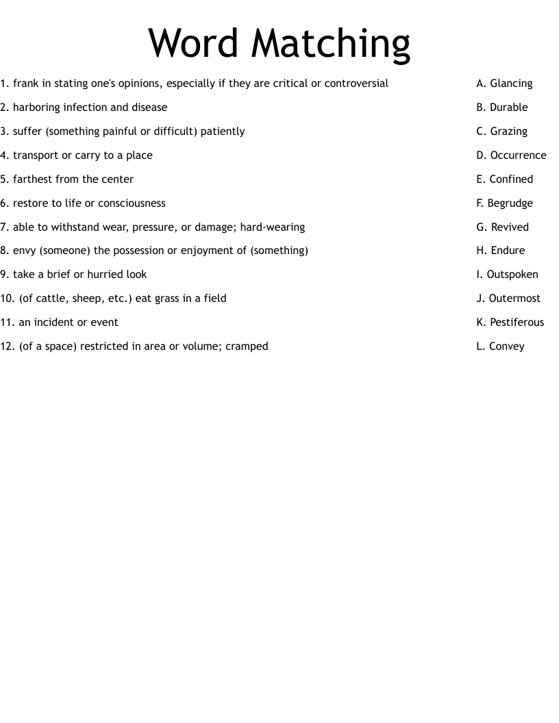 Word Matching  Worksheet