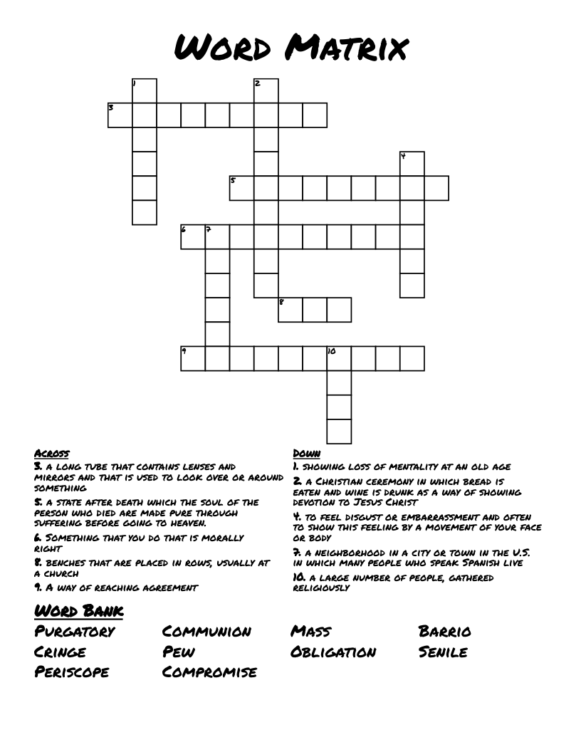 Word Matrix Crossword