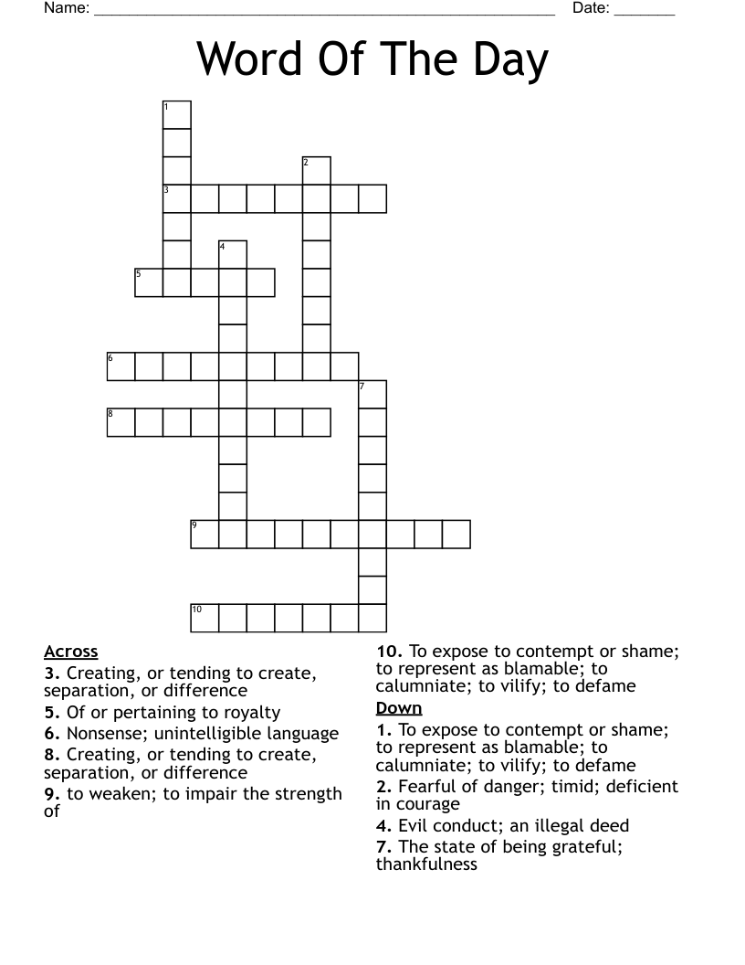 Word Of The Day Crossword