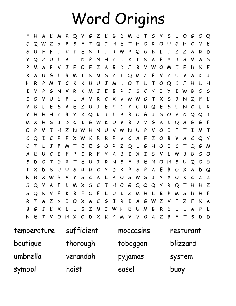 Word Origins Word Search