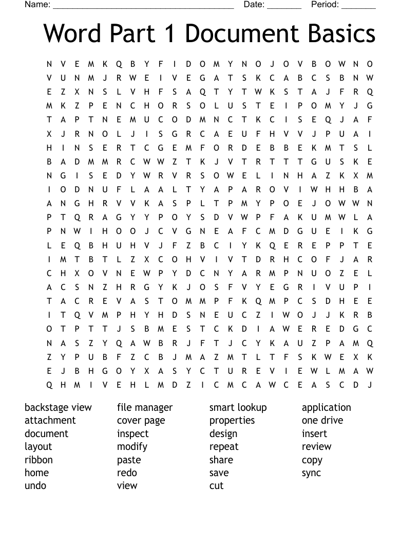 Word Part 1 Document Basics Word Search