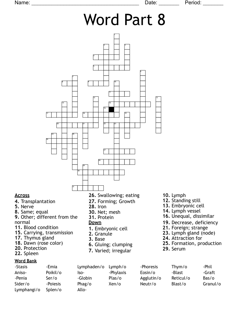 Word Part 8  Crossword