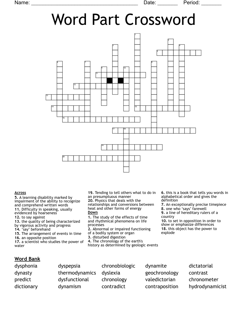 Word Part Crossword