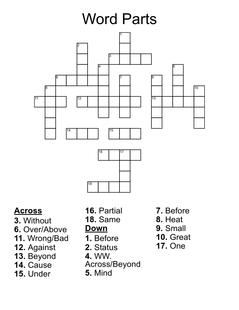 Word Parts Crossword