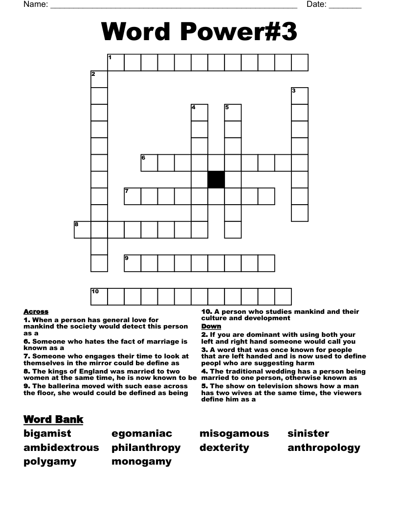 Word Power#3  Crossword