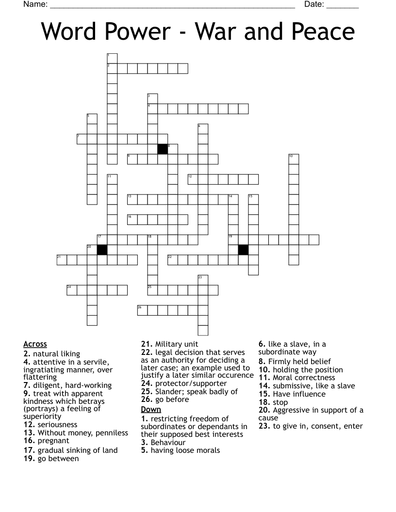 Word Power - War and Peace Crossword