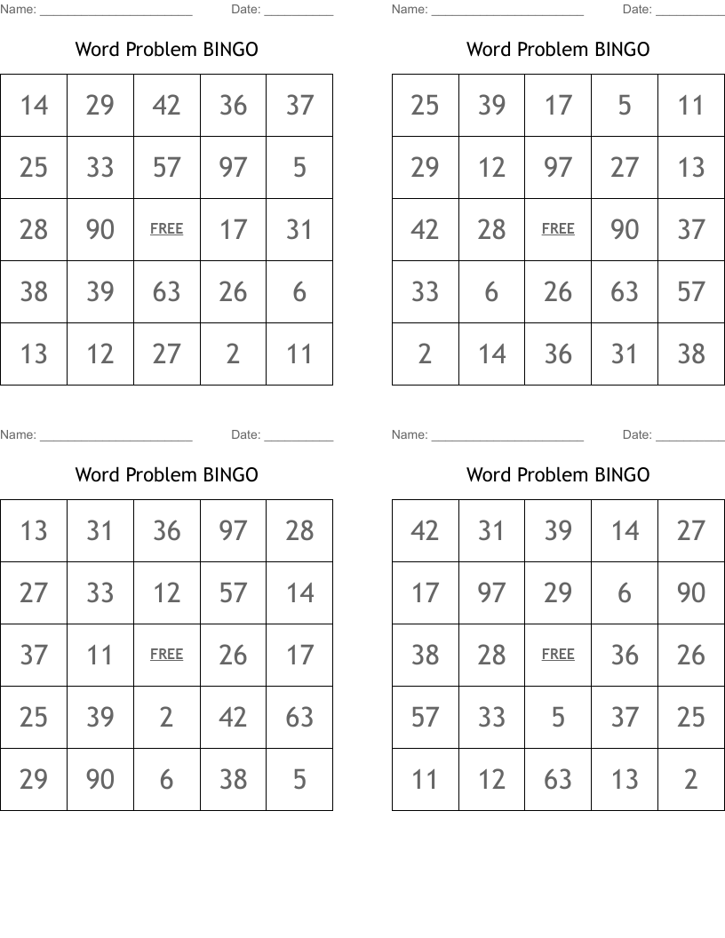 Word Problem BINGO