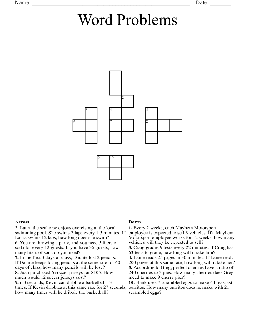 Word Problems Crossword