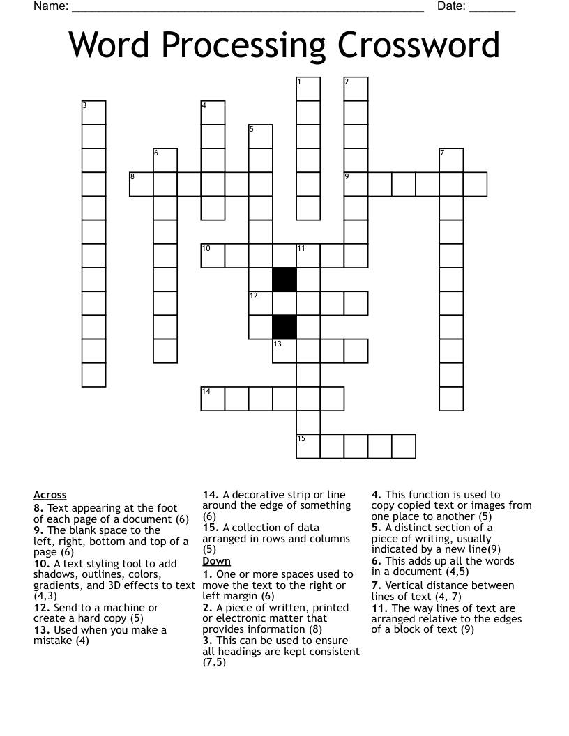 Word Processing Crossword
