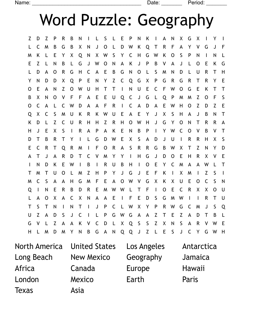 Word Puzzle: Geography Word Search