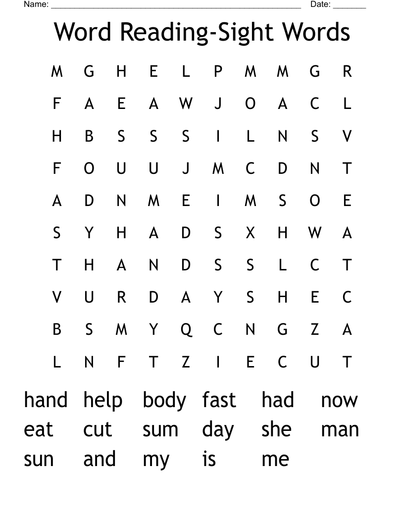 Word Reading-Sight Words Word Search