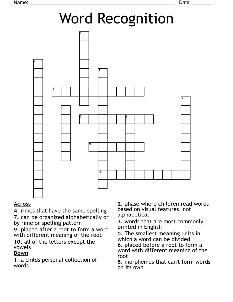 Word Recognition Crossword