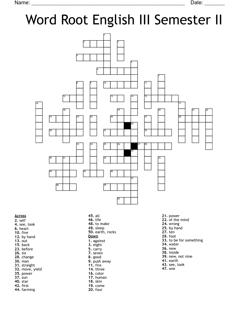 Word Root English III Semester II Crossword
