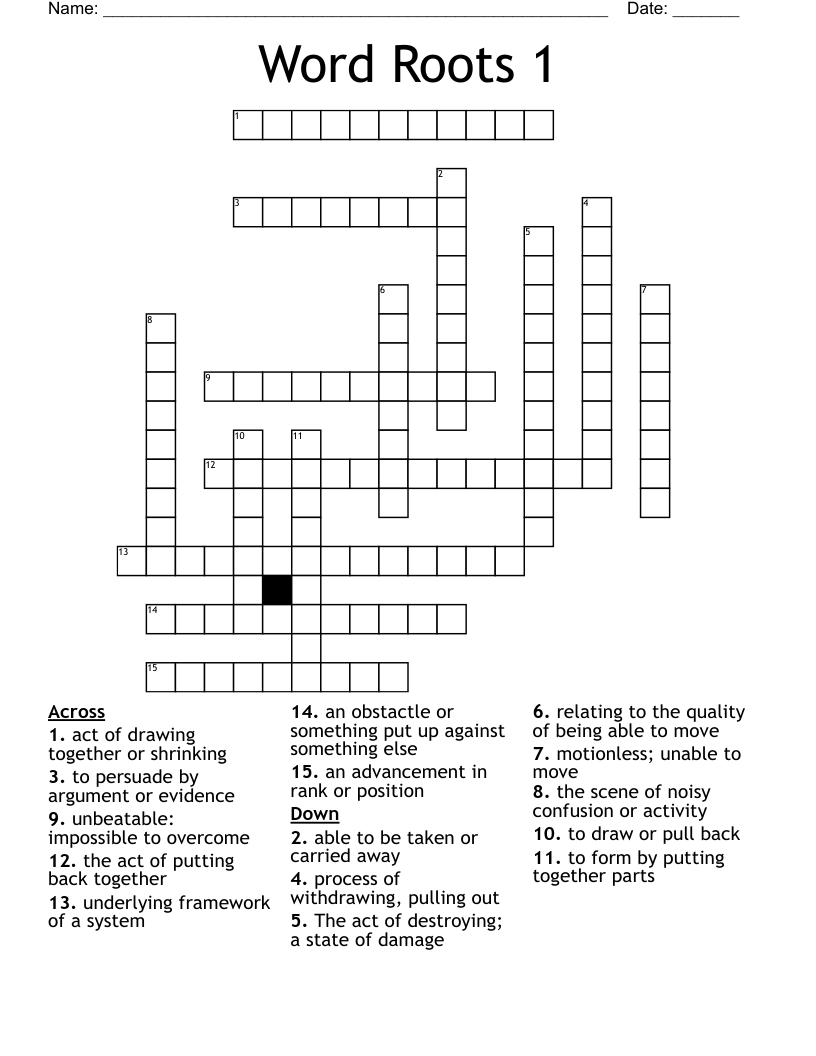 Word Roots 1 Crossword