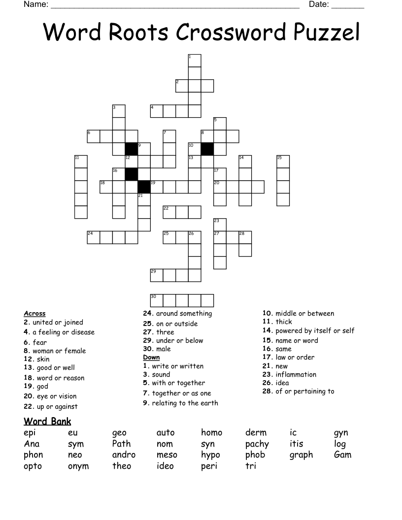 Word Roots Crossword Puzzel