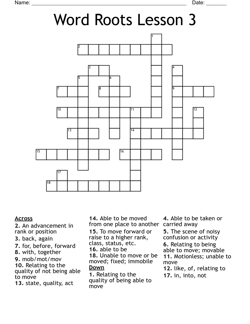 Word Roots Lesson 3 Crossword
