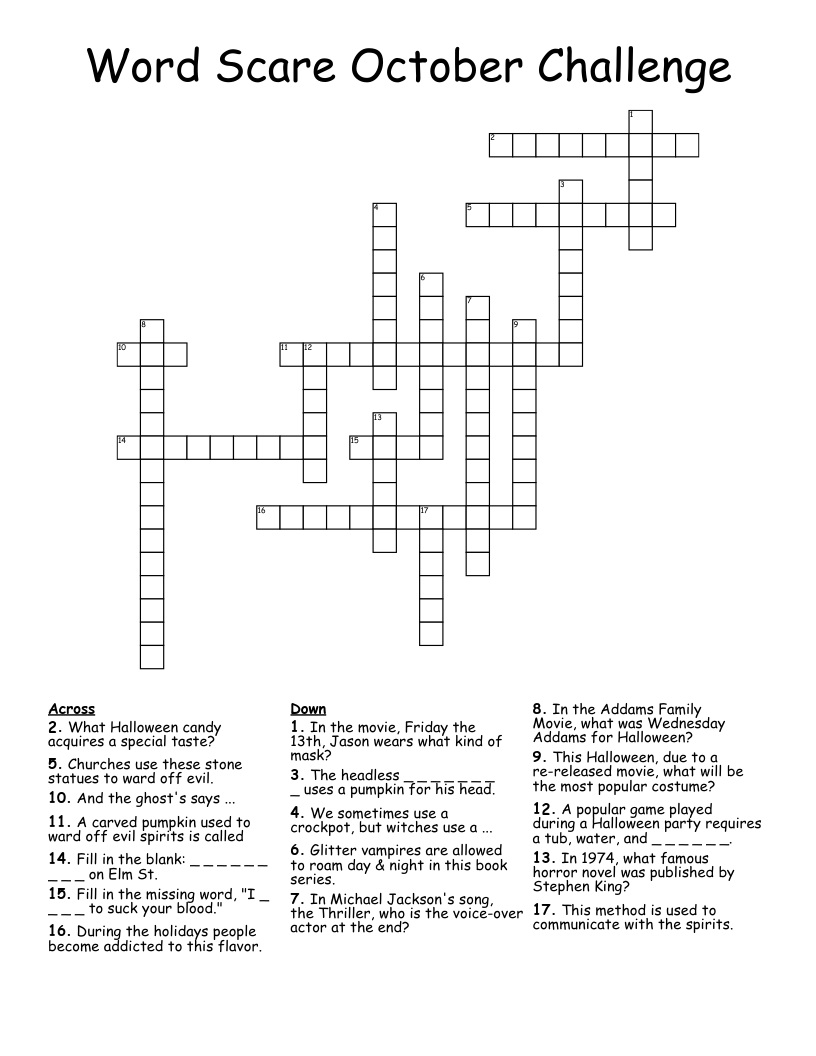 Word Scare October Challenge Crossword
