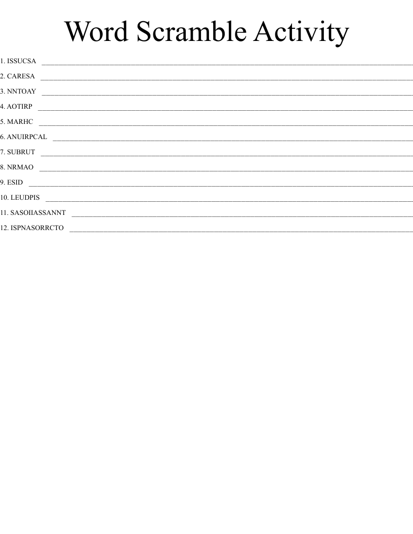 Word Scramble Activity 