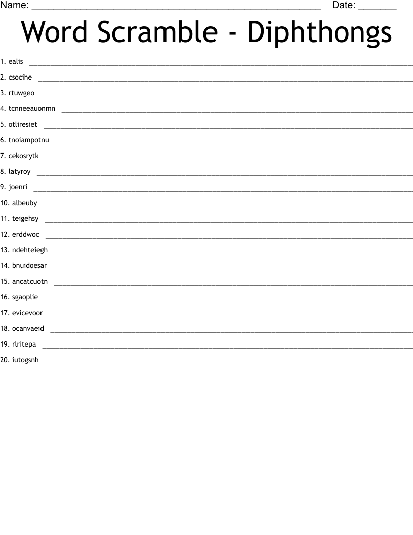 Word Scramble - Diphthongs