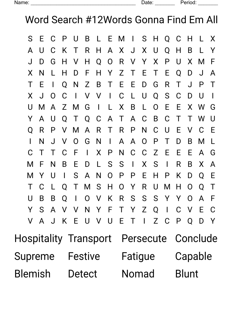 Word Search #12Words Gonna Find Em All
