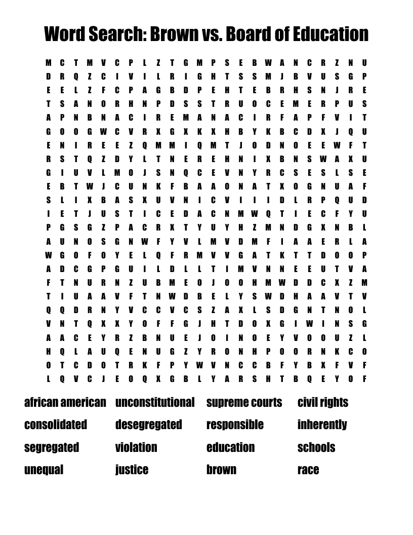 Word Search: Brown vs. Board of Education 