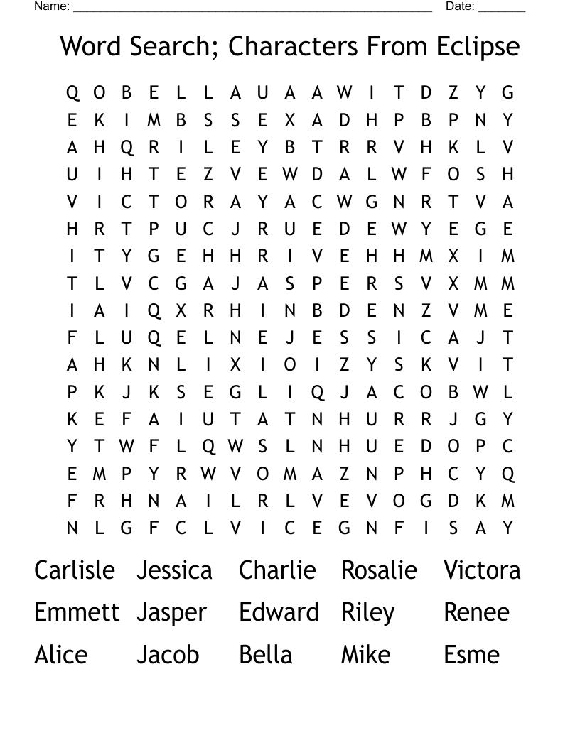 Word Search; Characters From Eclipse