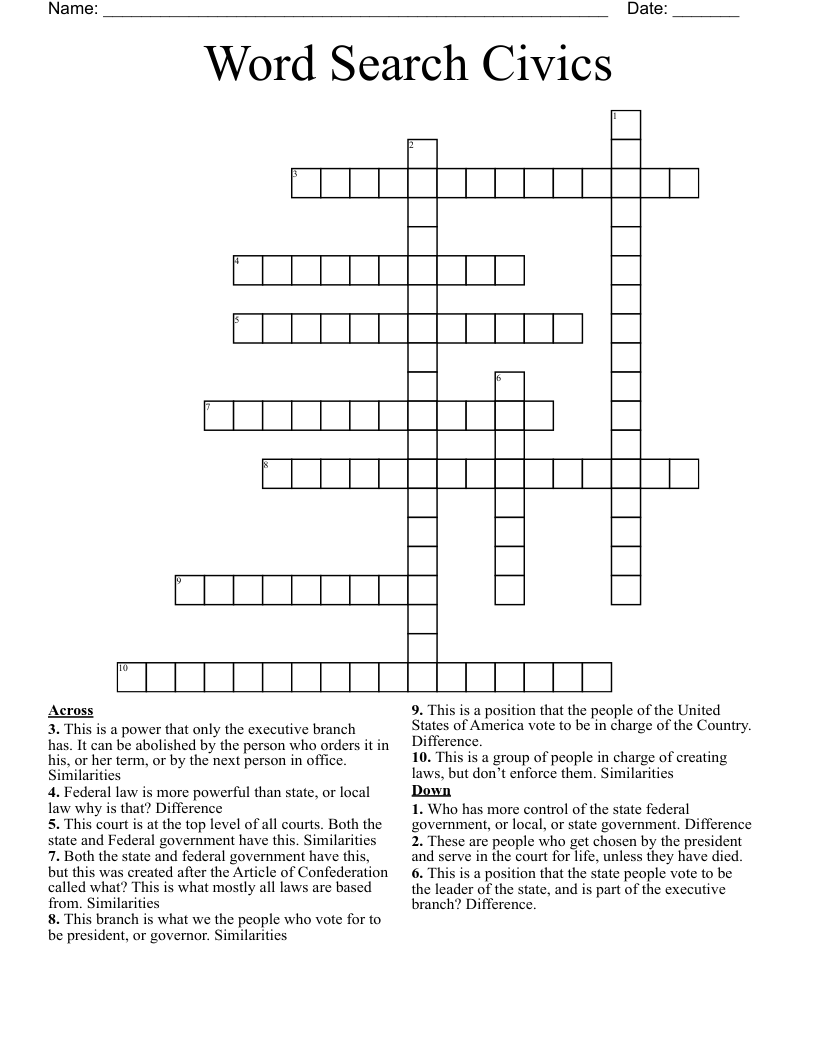 Word Search Civics