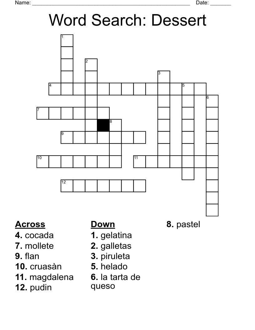 Word Search: Dessert Crossword