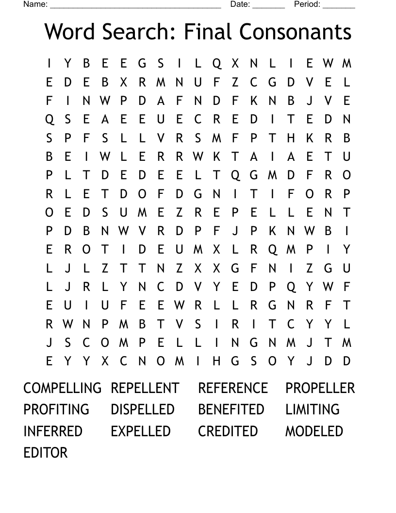 Word Search: Final Consonants 
