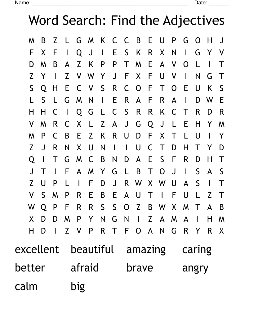 Word Search: Find the Adjectives 