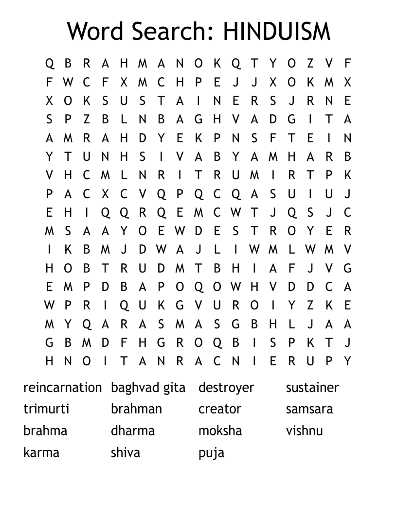 Word Search: HINDUISM