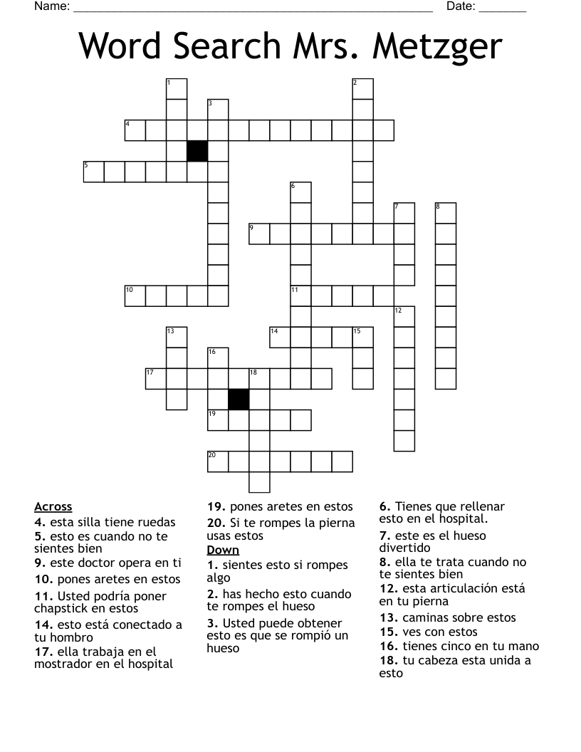 Word Search Mrs. Metzger Crossword