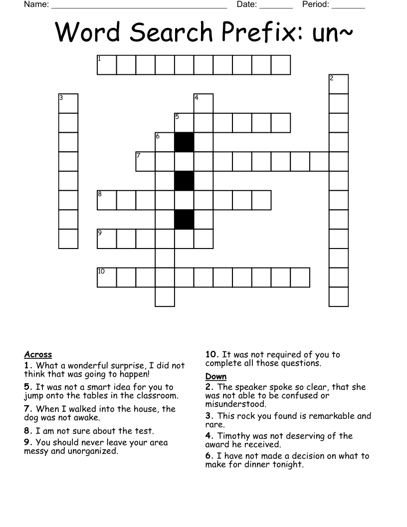 Word Search Prefix: un~ Crossword