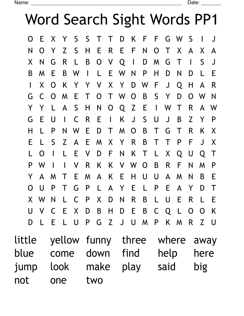 Word Search Sight Words PP1