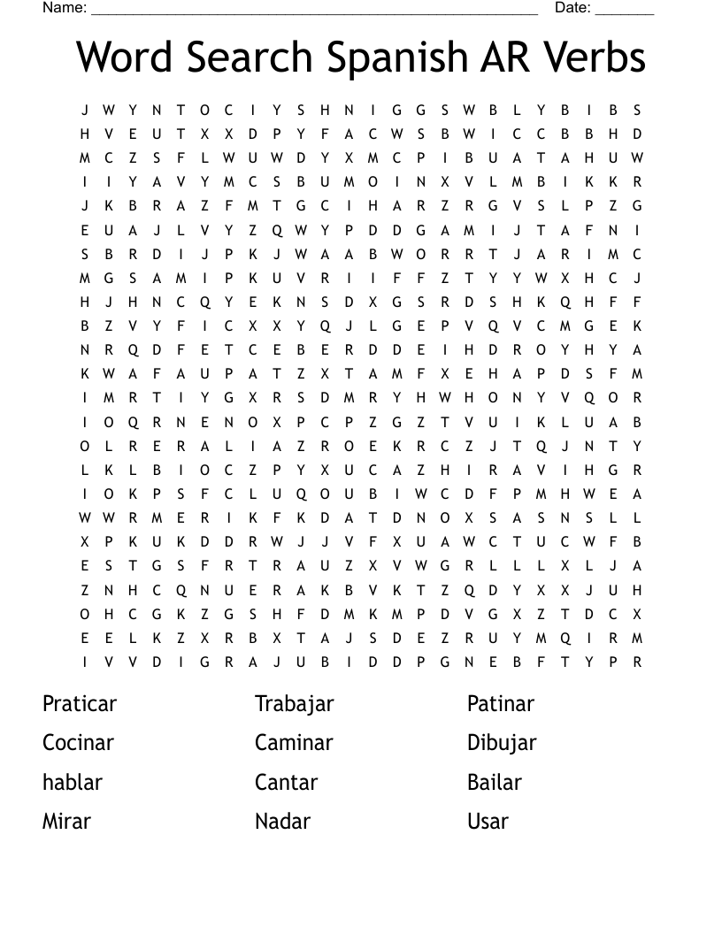 Word Search Spanish AR Verbs