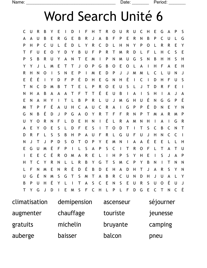 Word Search Unité 6