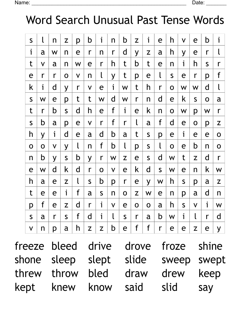 Word Search Unusual Past Tense Words