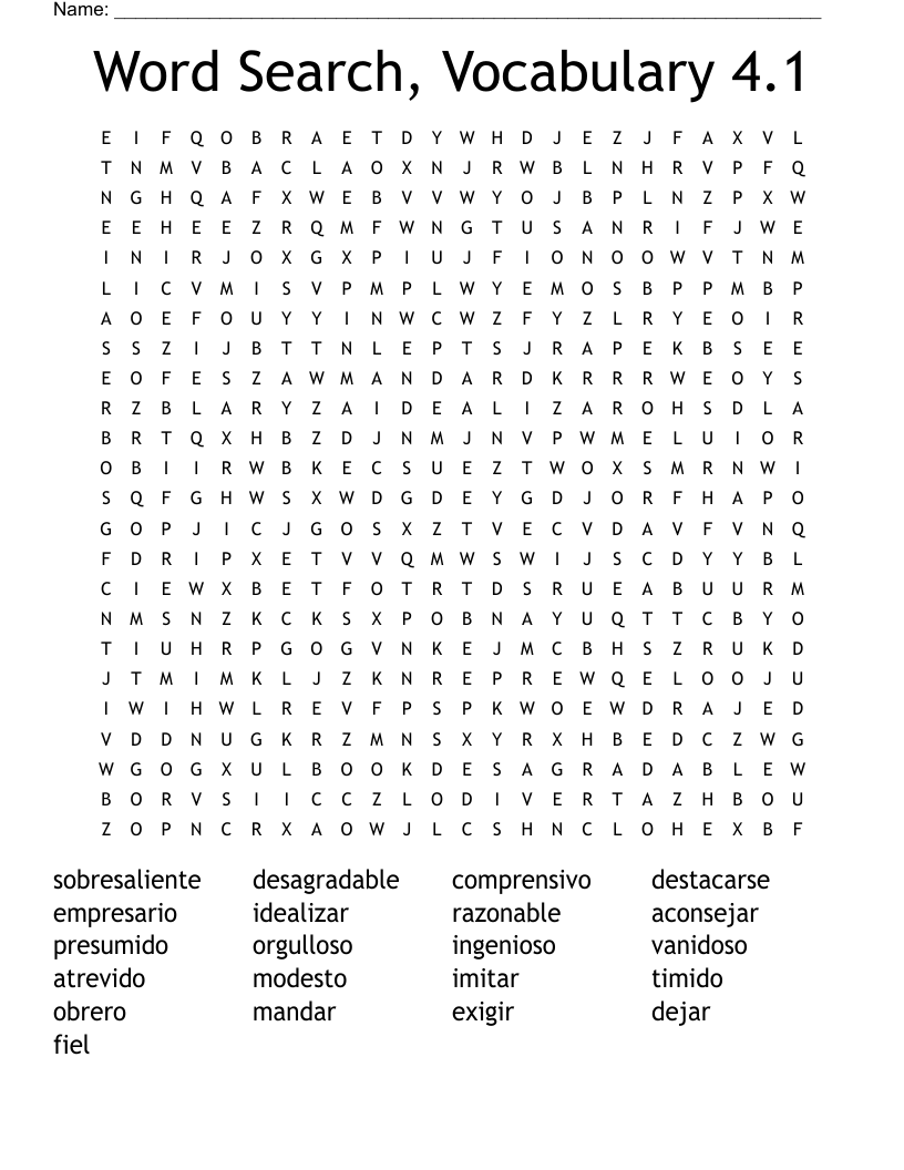 Word Search, Vocabulary 4.1