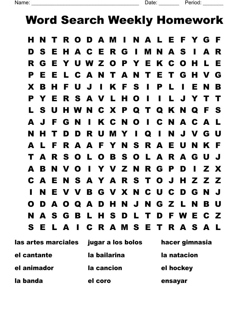 Word Search Weekly Homework