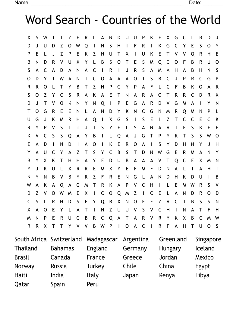 Word Search - Countries of the World