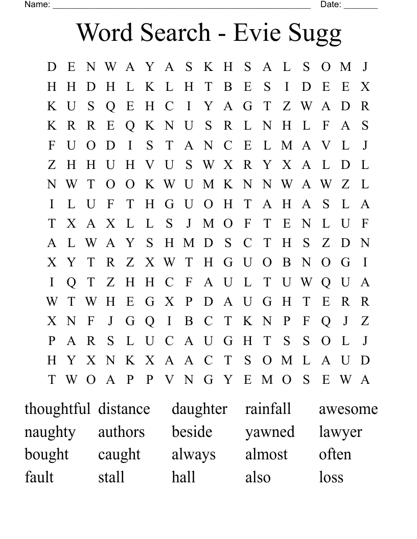 Word Search - Evie Sugg