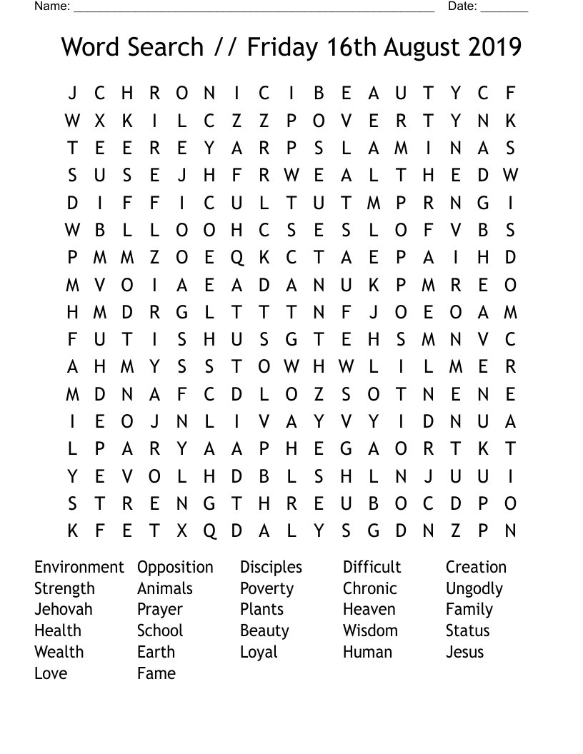 Word Search // Friday 16th August 2019