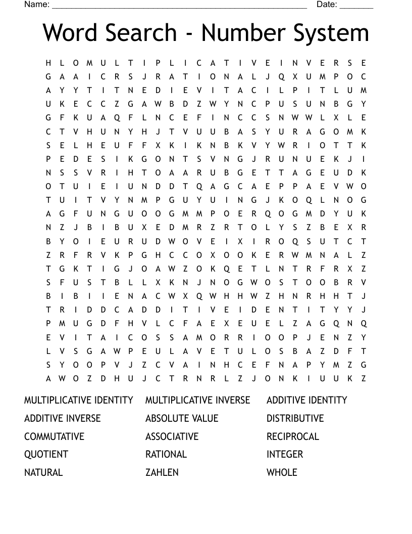 Word Search - Number System