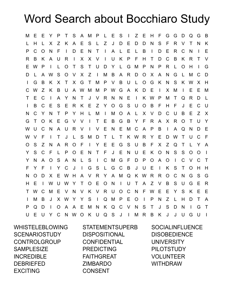 Word Search about Bocchiaro Study